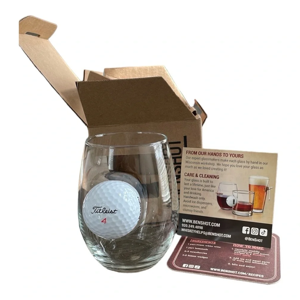 Original BenShot Wine Glass w/ Real Golf Ball 15 Oz NIB